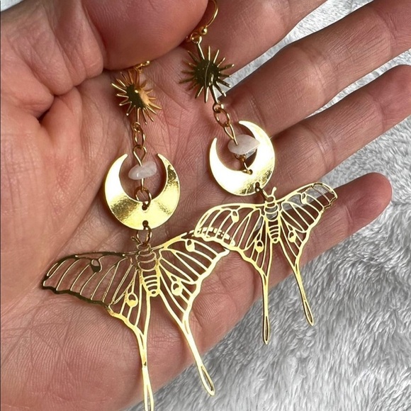 Luna Moth + Moon Dangle Earrings - Picture 4 of 6